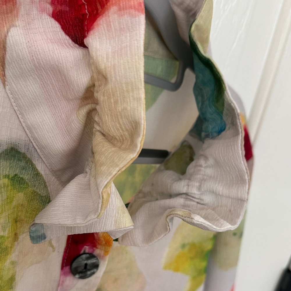 Damee XXL Multicolor Blue Green Red Button-Down Shirt Wired Collar Like New - Picture 7 of 7